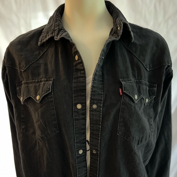 Levi's Tops - Genuine Levi's black denim shacket size S. Oversized. Distressed. Pearl snaps.